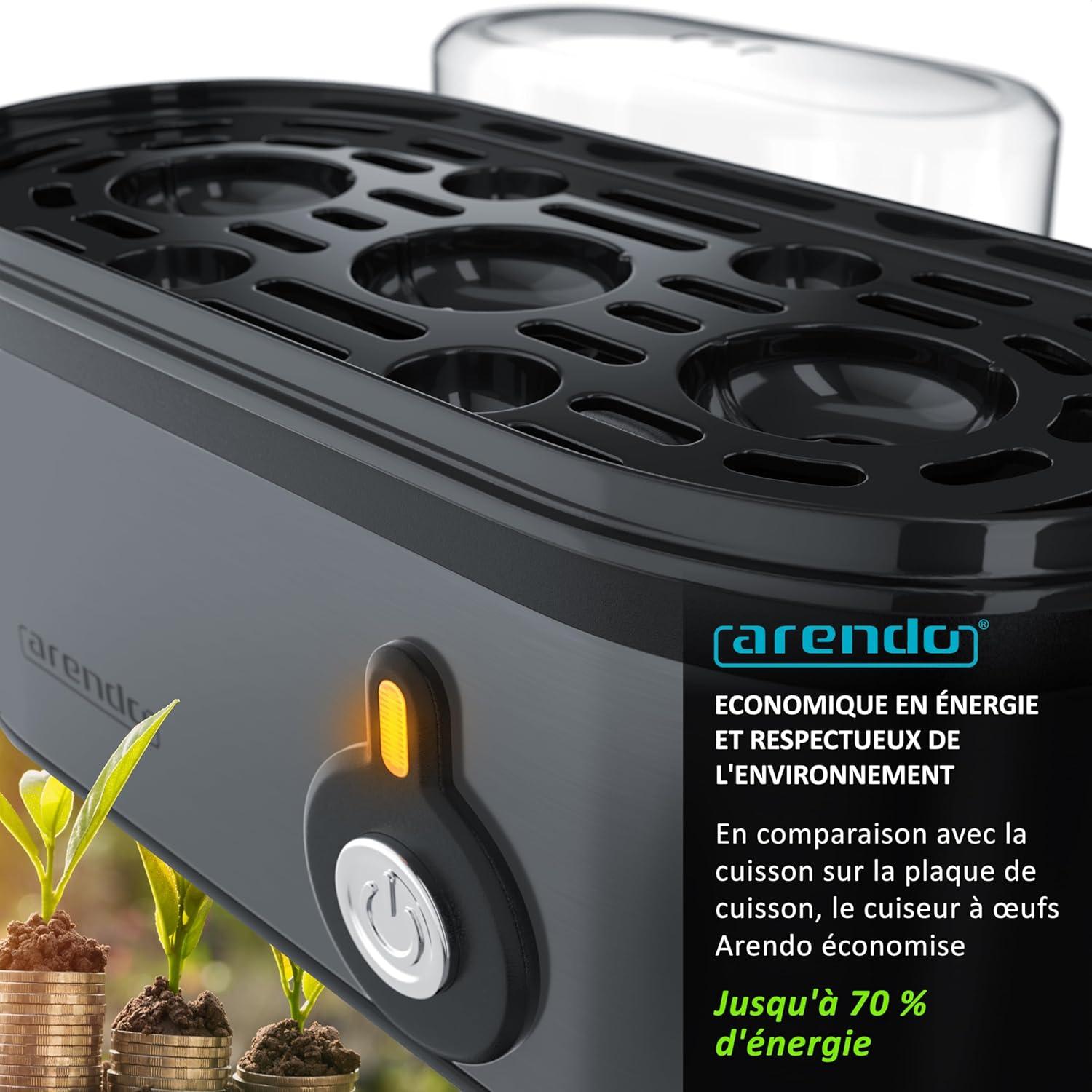 image:imageArendo Cuiseur oeufs en acier inoxydable Threecook Egg cooker 13 oeufs Dur Mollet ou la Coque Verre doseur avec Perce Indicateur Lumineux 210W Base antidrapante sans BPA certifi GS2
