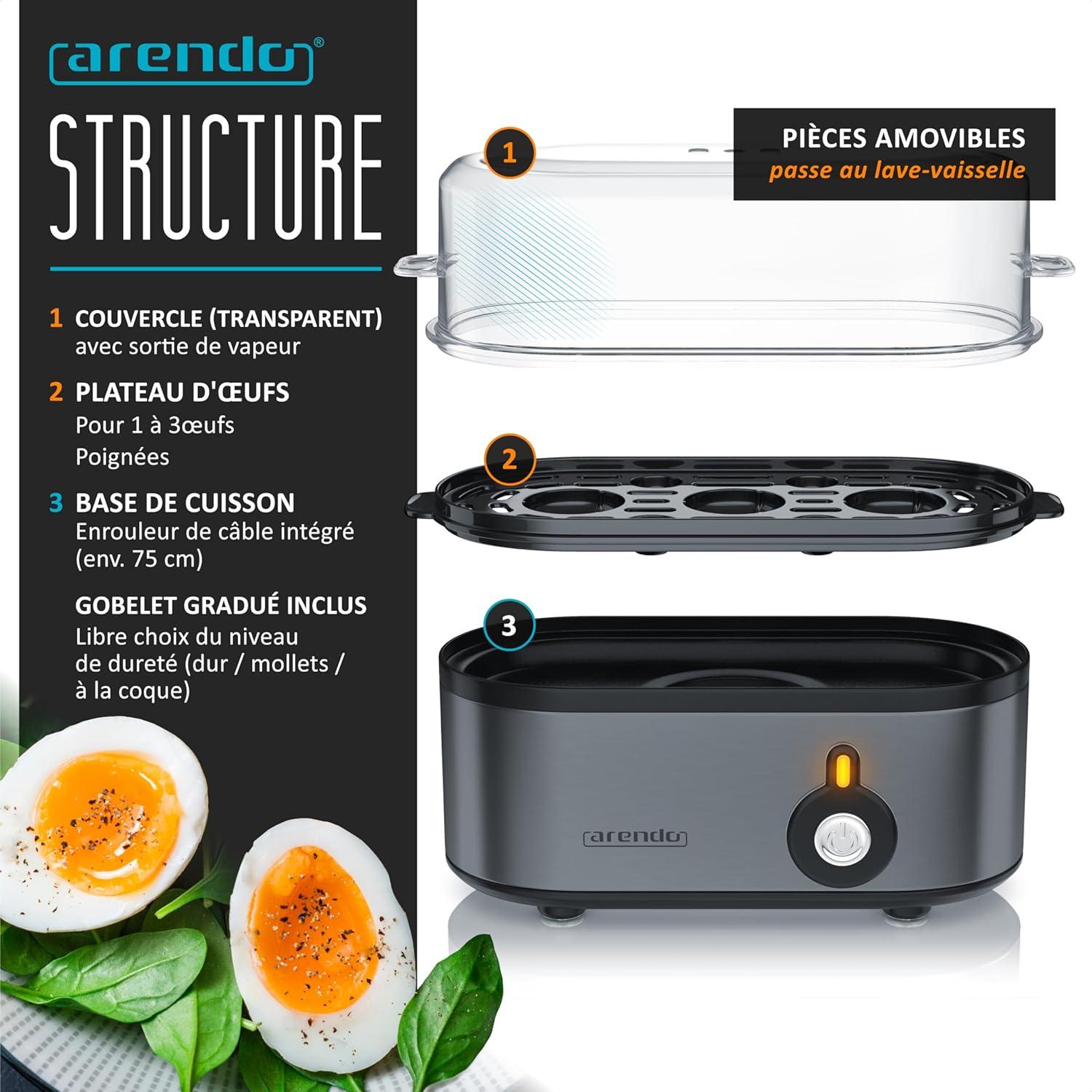 image:imageArendo Cuiseur oeufs en acier inoxydable Threecook Egg cooker 13 oeufs Dur Mollet ou la Coque Verre doseur avec Perce Indicateur Lumineux 210W Base antidrapante sans BPA certifi GS2