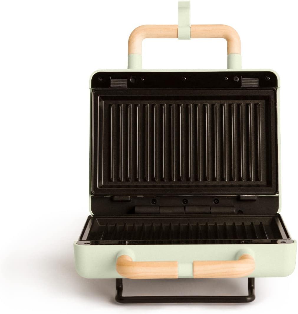 image:imageCREATESTONE STUDIOSandwichGrill et gaufrier quadruple vert sauge 3 plaques interchangeables Grill Gaufre et Sandwich revtement antiadhsif ouverture 180 4 tranches rtro 1600WVert Pastel