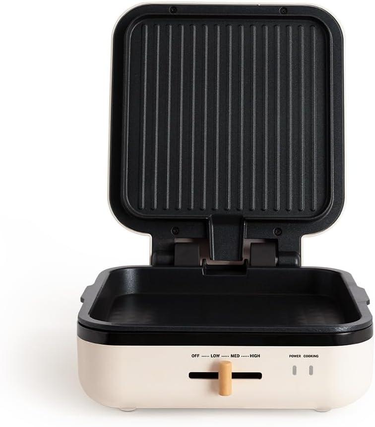 image:imageCREATESTONE STUDIOSandwichGrill et gaufrier quadruple vert sauge 3 plaques interchangeables Grill Gaufre et Sandwich revtement antiadhsif ouverture 180 4 tranches rtro 1600WBlanc Cass