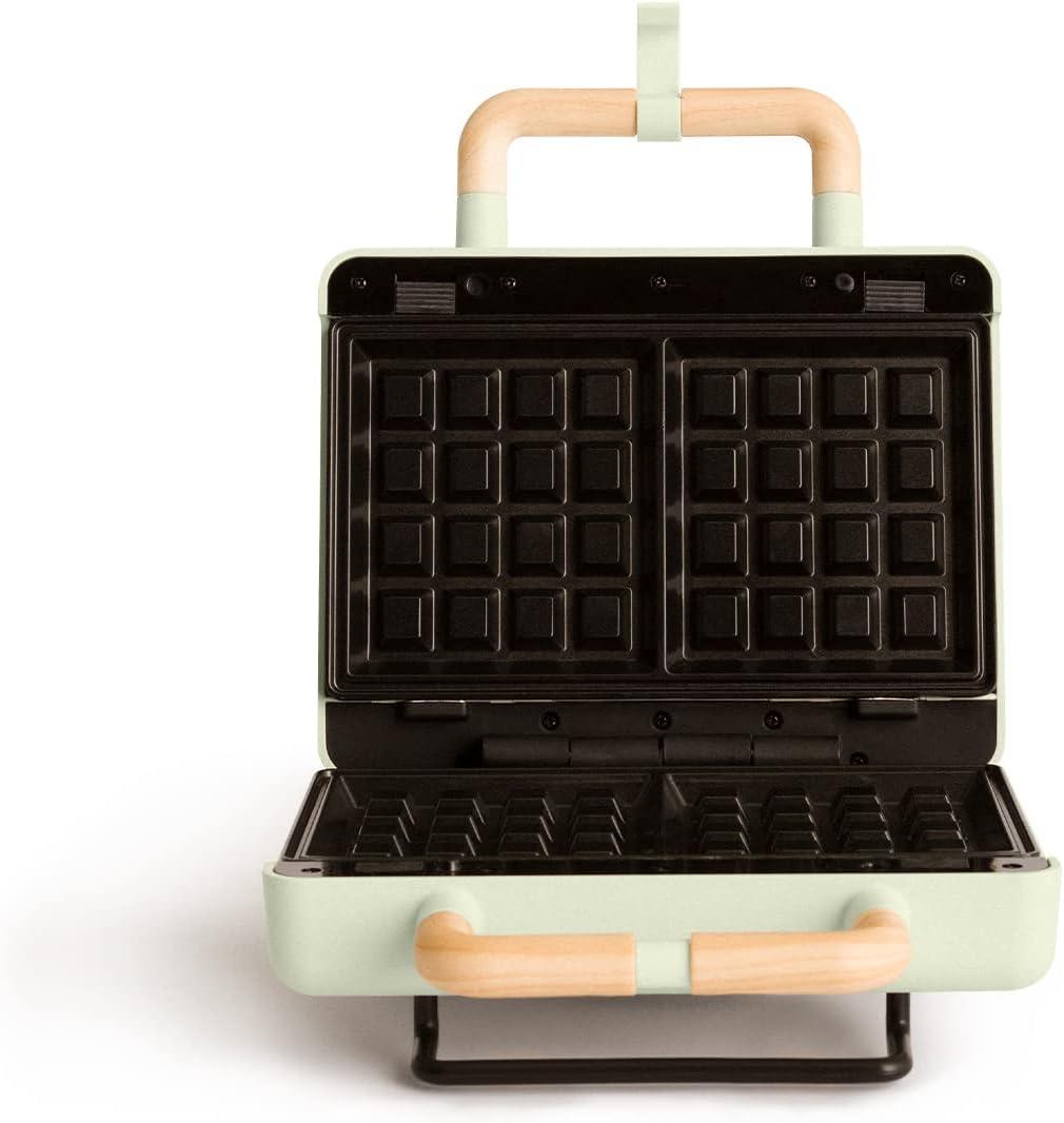 image:imageCREATESTONE STUDIOSandwichGrill et gaufrier quadruple vert sauge 3 plaques interchangeables Grill Gaufre et Sandwich revtement antiadhsif ouverture 180 4 tranches rtro 1600WVert Pastel