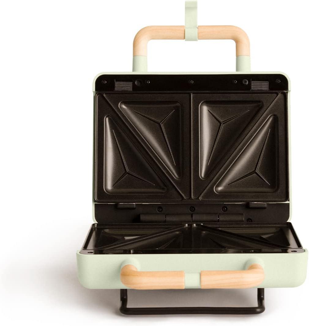 image:imageCREATESTONE STUDIOSandwichGrill et gaufrier quadruple vert sauge 3 plaques interchangeables Grill Gaufre et Sandwich revtement antiadhsif ouverture 180 4 tranches rtro 1600WVert Pastel