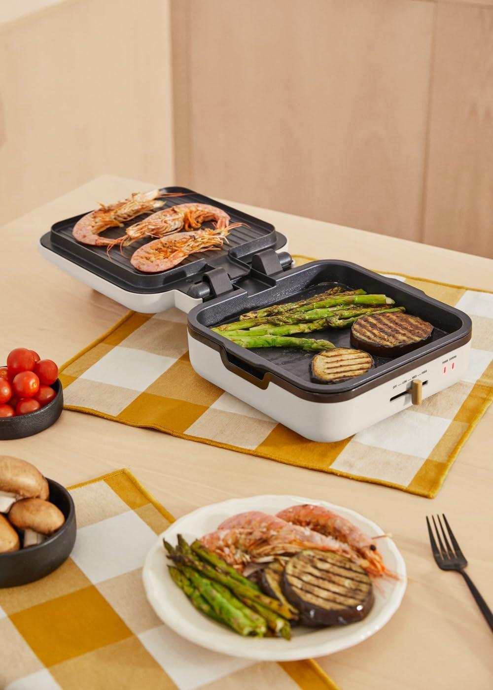 image:imageCREATESTONE STUDIOSandwichGrill et gaufrier quadruple vert sauge 3 plaques interchangeables Grill Gaufre et Sandwich revtement antiadhsif ouverture 180 4 tranches rtro 1600WBlanc Cass