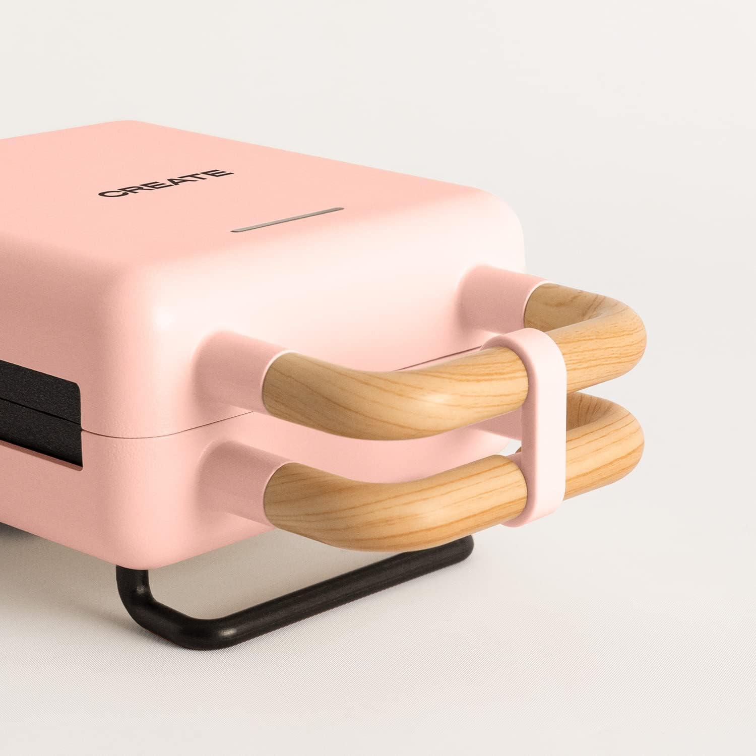 image:imageCREATESTONE STUDIOSandwichGrill et gaufrier quadruple vert sauge 3 plaques interchangeables Grill Gaufre et Sandwich revtement antiadhsif ouverture 180 4 tranches rtro 1600WRose Pastel