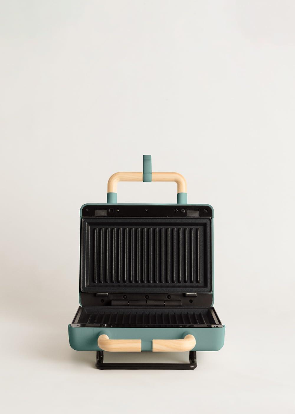 image:imageCREATESTONE STUDIOSandwichGrill et gaufrier quadruple vert sauge 3 plaques interchangeables Grill Gaufre et Sandwich revtement antiadhsif ouverture 180 4 tranches rtro 1600WVert Sauge