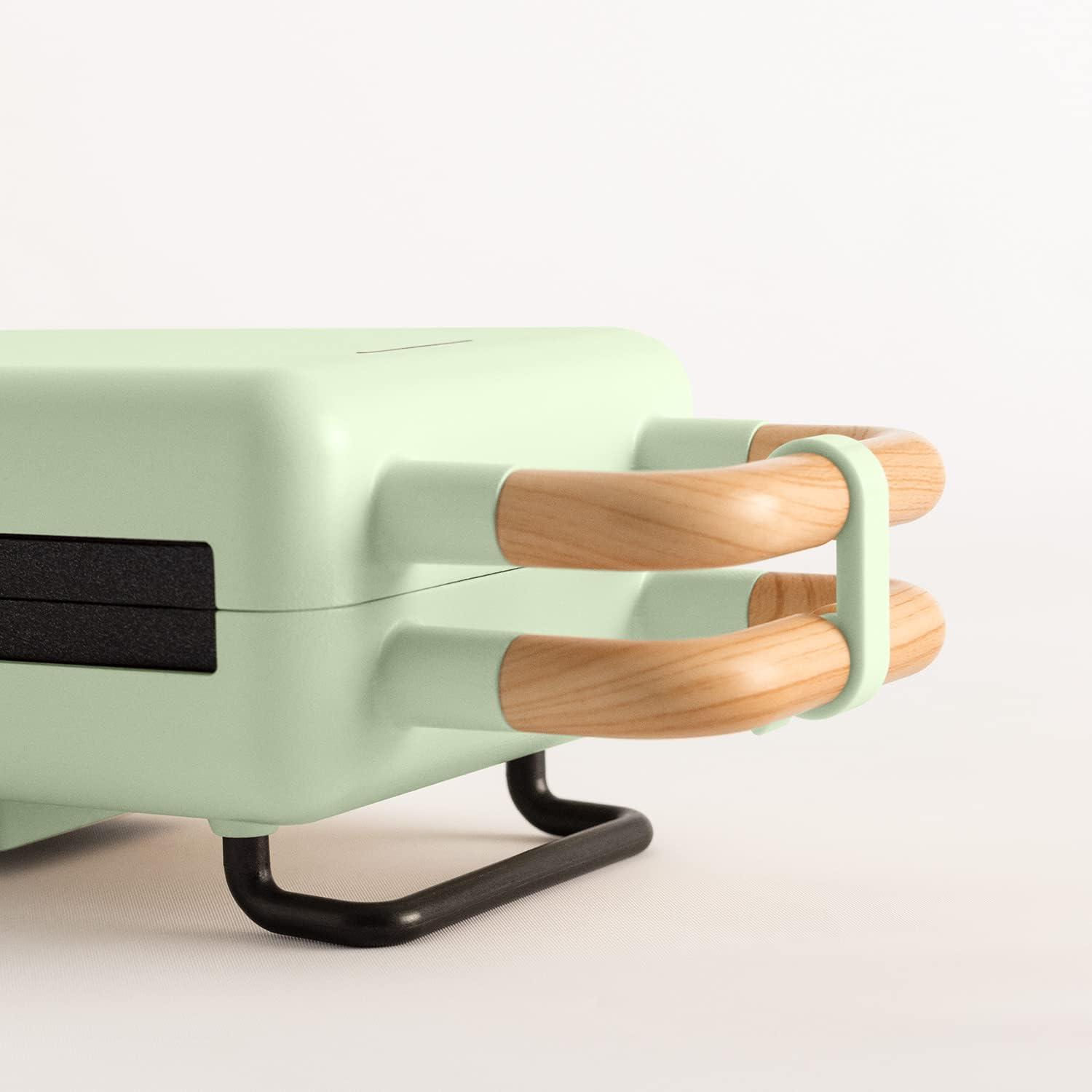 image:imageCREATESTONE STUDIOSandwichGrill et gaufrier quadruple vert sauge 3 plaques interchangeables Grill Gaufre et Sandwich revtement antiadhsif ouverture 180 4 tranches rtro 1600WVert Pastel