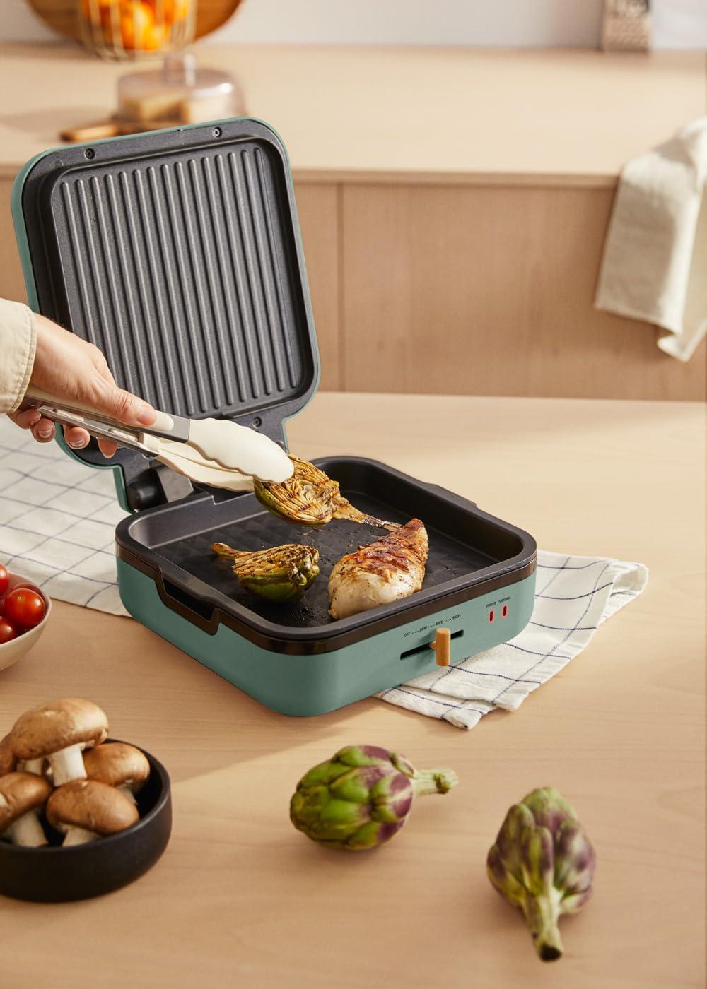 image:imageCREATESTONE STUDIOSandwichGrill et gaufrier quadruple vert sauge 3 plaques interchangeables Grill Gaufre et Sandwich revtement antiadhsif ouverture 180 4 tranches rtro 1600WVert Sauge