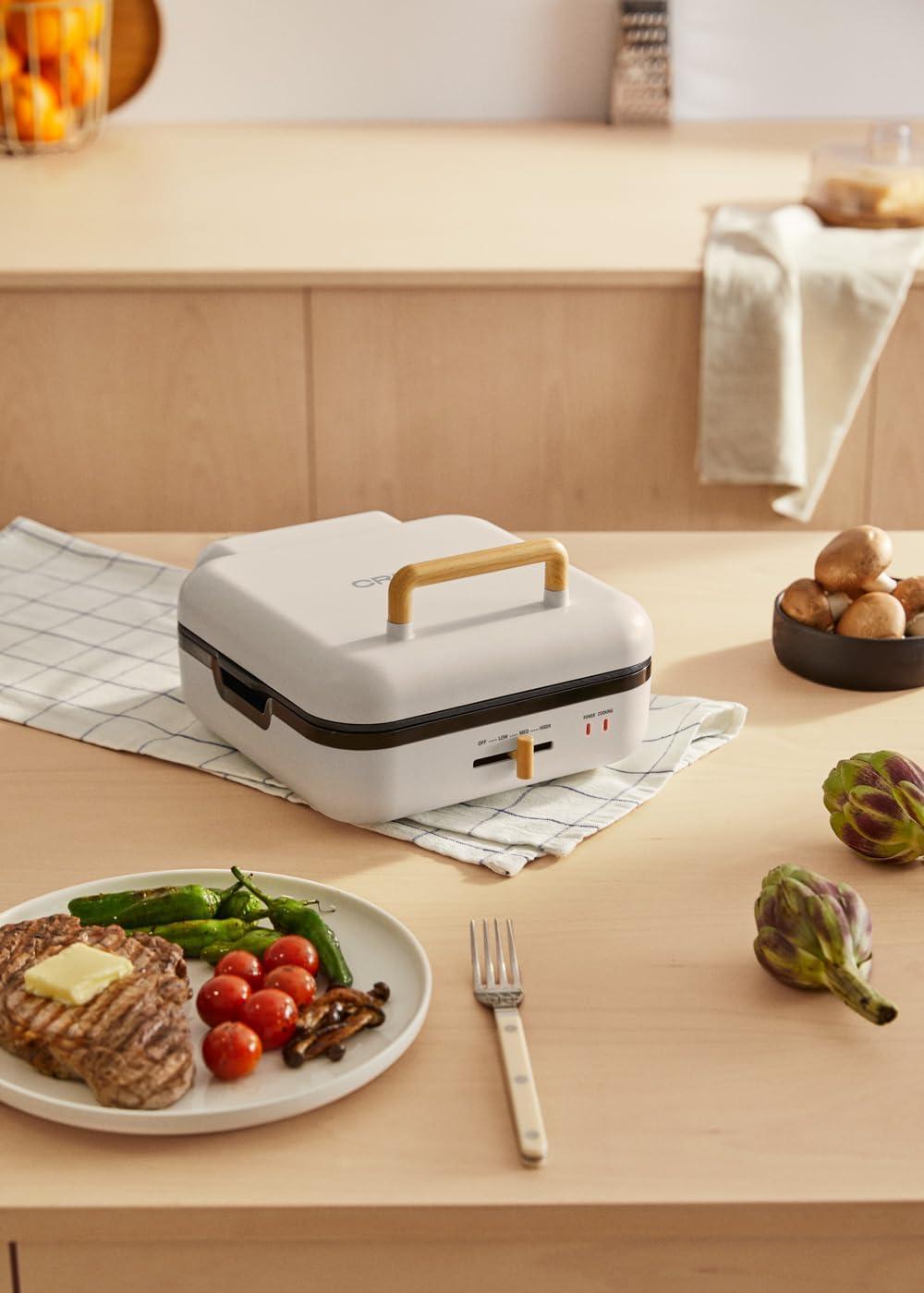 image:imageCREATESTONE STUDIOSandwichGrill et gaufrier quadruple vert sauge 3 plaques interchangeables Grill Gaufre et Sandwich revtement antiadhsif ouverture 180 4 tranches rtro 1600WBlanc Cass