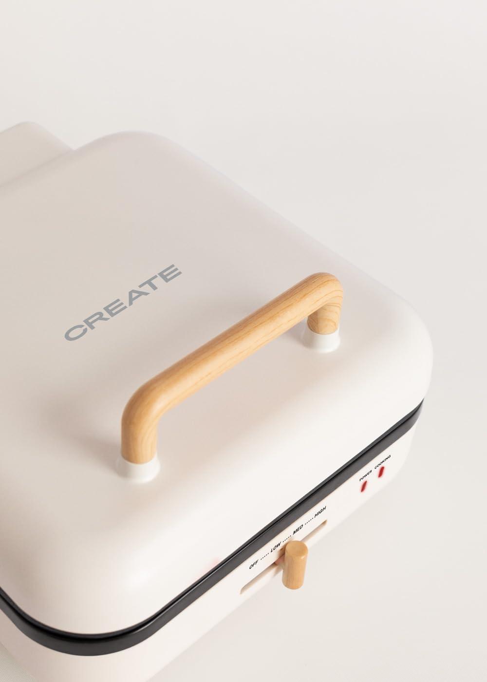 image:imageCREATESTONE STUDIOSandwichGrill et gaufrier quadruple vert sauge 3 plaques interchangeables Grill Gaufre et Sandwich revtement antiadhsif ouverture 180 4 tranches rtro 1600WBlanc Cass