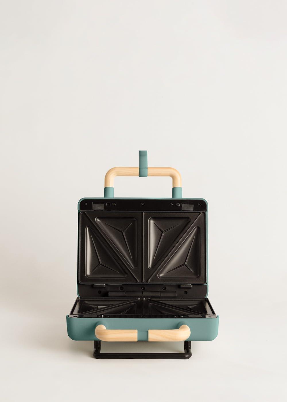 image:imageCREATESTONE STUDIOSandwichGrill et gaufrier quadruple vert sauge 3 plaques interchangeables Grill Gaufre et Sandwich revtement antiadhsif ouverture 180 4 tranches rtro 1600WVert Sauge