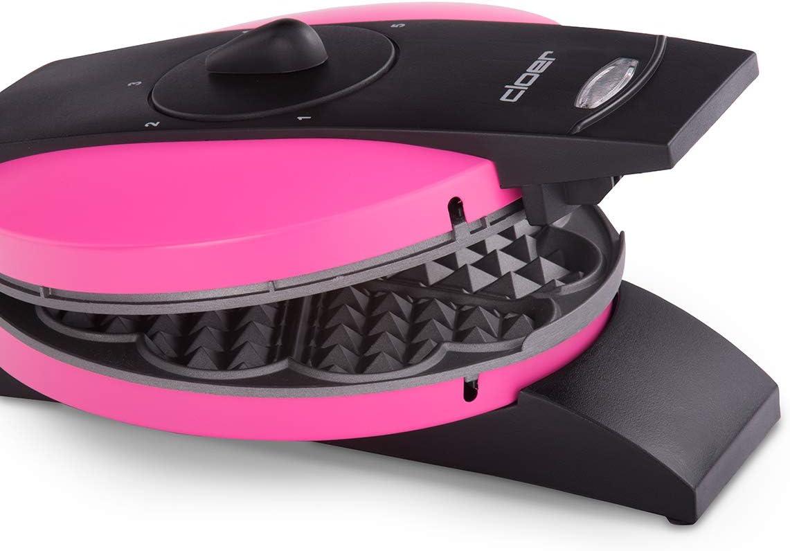 image:imageCloer 1620 Gaufrier pour gaufres en forme de cur 930 W taille de gaufre 155 cm degr de brunissement infiniment variable noirRose Bonbon