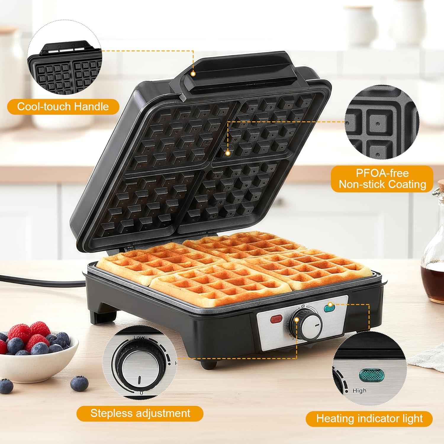 image:imageCozary Gaufrier forme de gaufre belge pour gaufres paisses revtement antiadhsif niveau de chauffage rglable 1200 watts Acier inoxydable