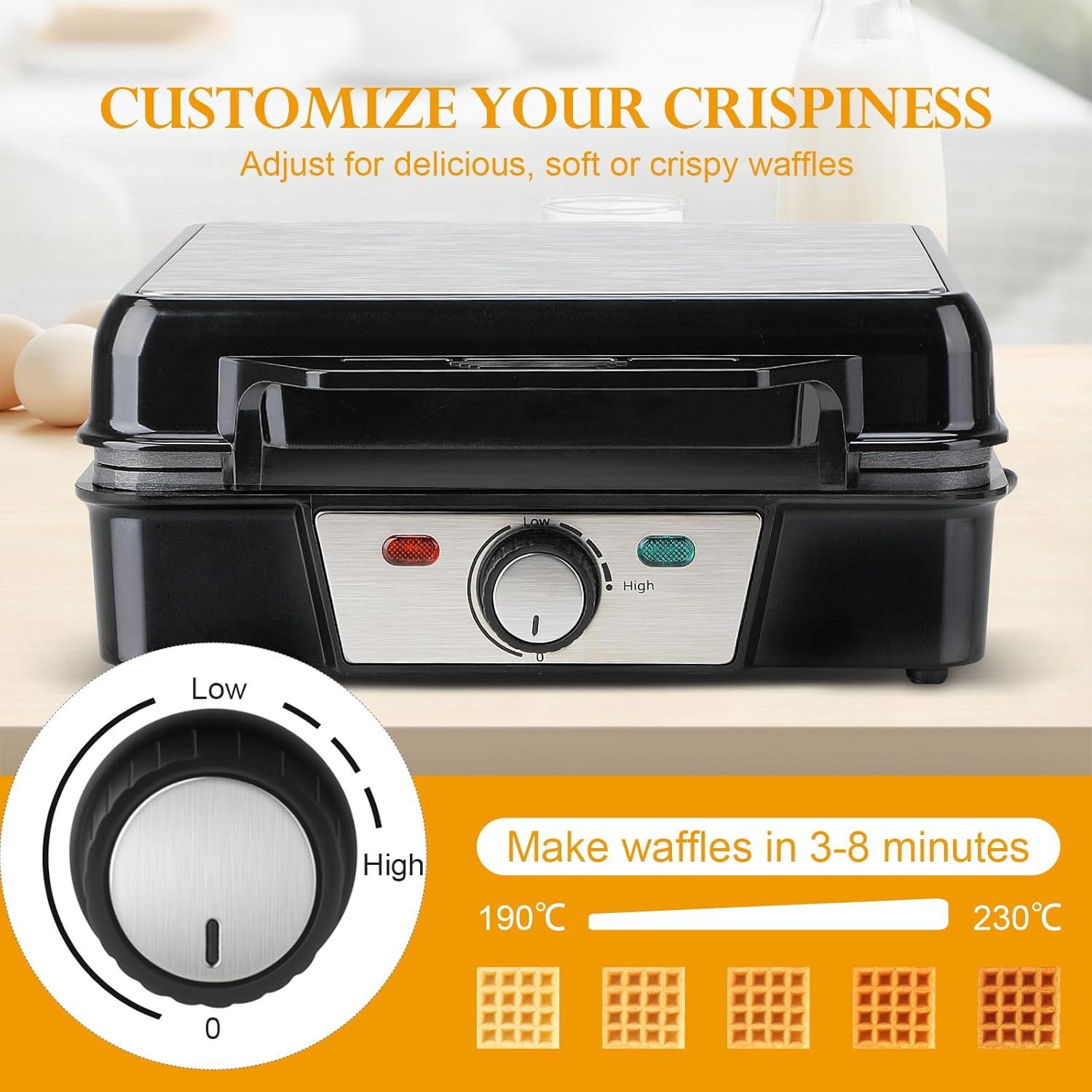 image:imageCozary Gaufrier forme de gaufre belge pour gaufres paisses revtement antiadhsif niveau de chauffage rglable 1200 watts Acier inoxydable