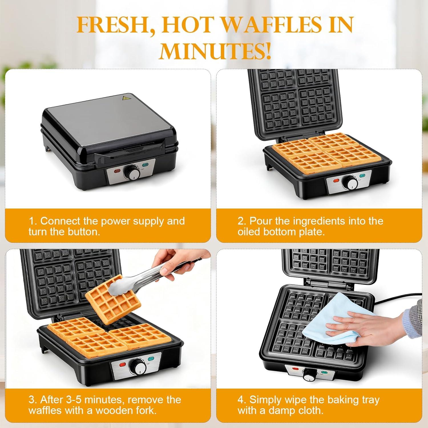 image:imageCozary Gaufrier forme de gaufre belge pour gaufres paisses revtement antiadhsif niveau de chauffage rglable 1200 watts Acier inoxydable
