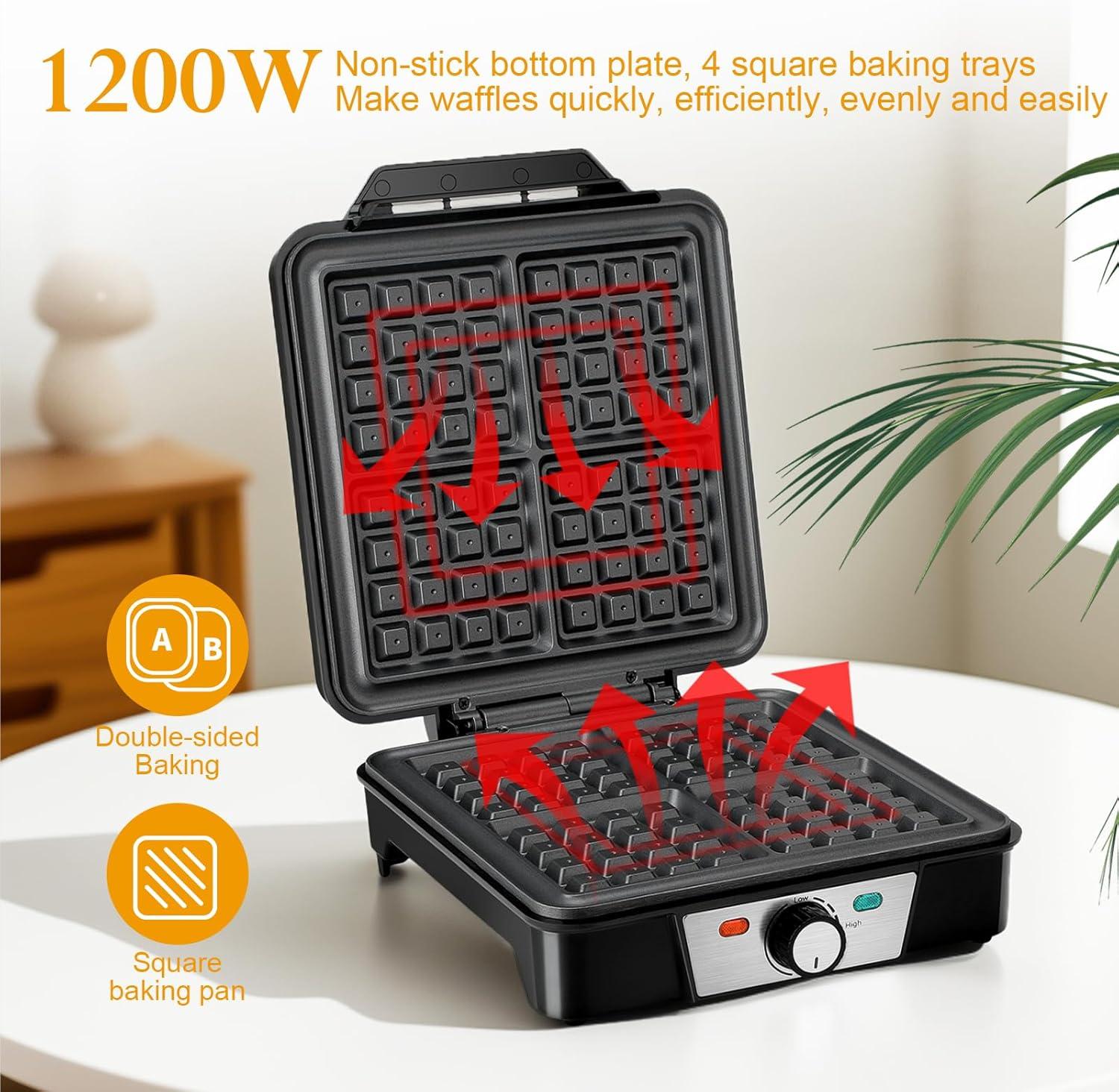 image:imageCozary Gaufrier forme de gaufre belge pour gaufres paisses revtement antiadhsif niveau de chauffage rglable 1200 watts Acier inoxydable