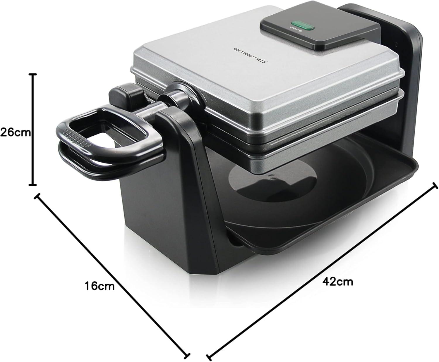 image:imageEmerio WM1109844 Gaufrier rotatif pour 4 gaufres belges en mme temps avec fonction rotative professionnelle plaques antiadhsives rgulateur de temprature 1000 W bien test argent