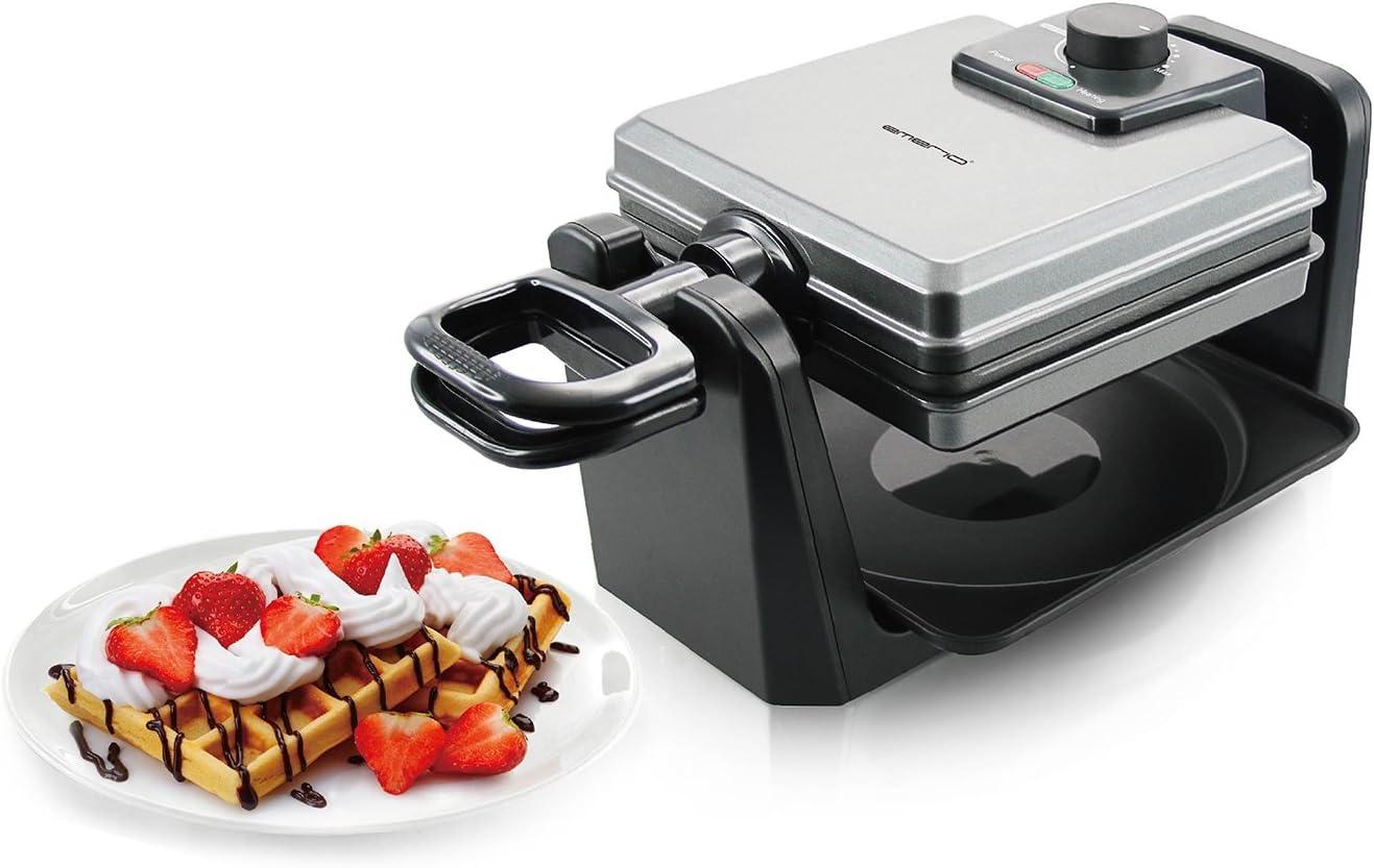 image:imageEmerio WM1109844 Gaufrier rotatif pour 4 gaufres belges en mme temps avec fonction rotative professionnelle plaques antiadhsives rgulateur de temprature 1000 W bien test argent