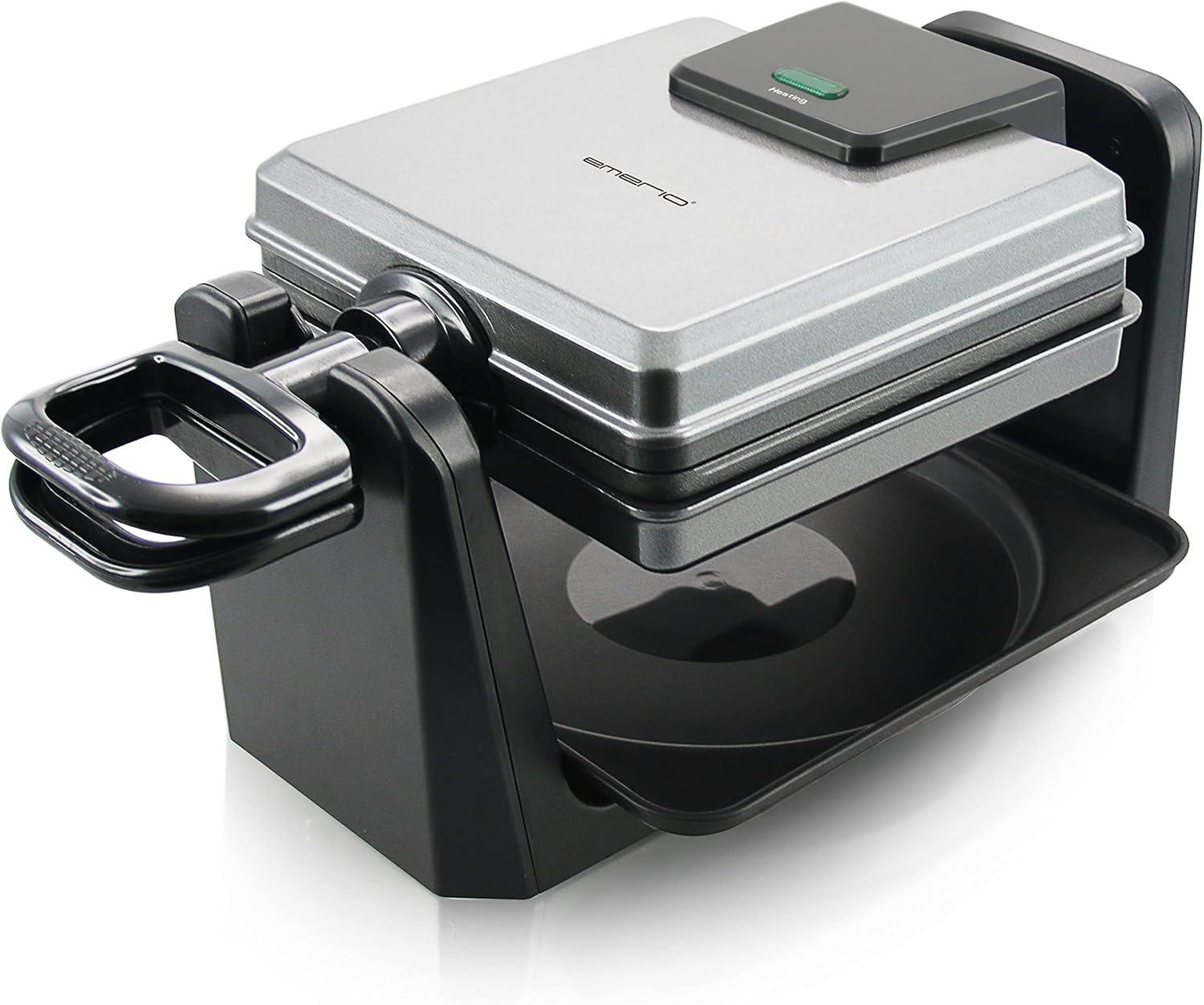 image:imageEmerio WM1109844 Gaufrier rotatif pour 4 gaufres belges en mme temps avec fonction rotative professionnelle plaques antiadhsives rgulateur de temprature 1000 W bien test argent