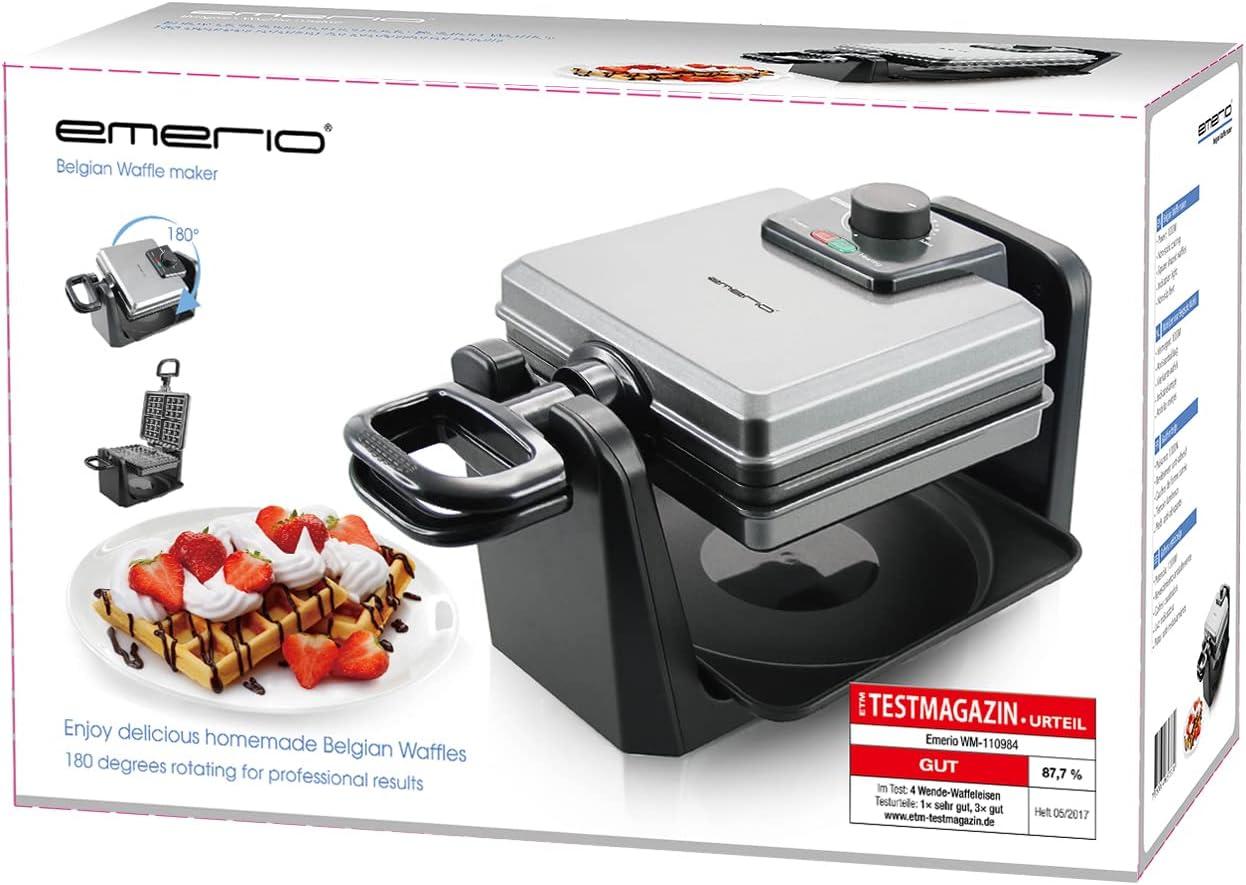 image:imageEmerio WM1109844 Gaufrier rotatif pour 4 gaufres belges en mme temps avec fonction rotative professionnelle plaques antiadhsives rgulateur de temprature 1000 W bien test argent