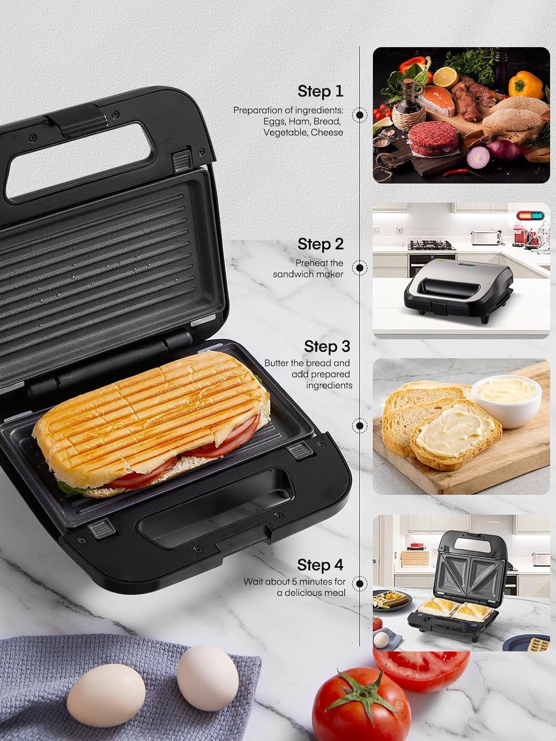 image:imageGaufrier 6 en 1 Appareil Croque Monsieur 750W Multifonctions Machine lectrique 6 Plaques Antiadhsives et Dtachables Cuisson Double FaceThermostat Automatique