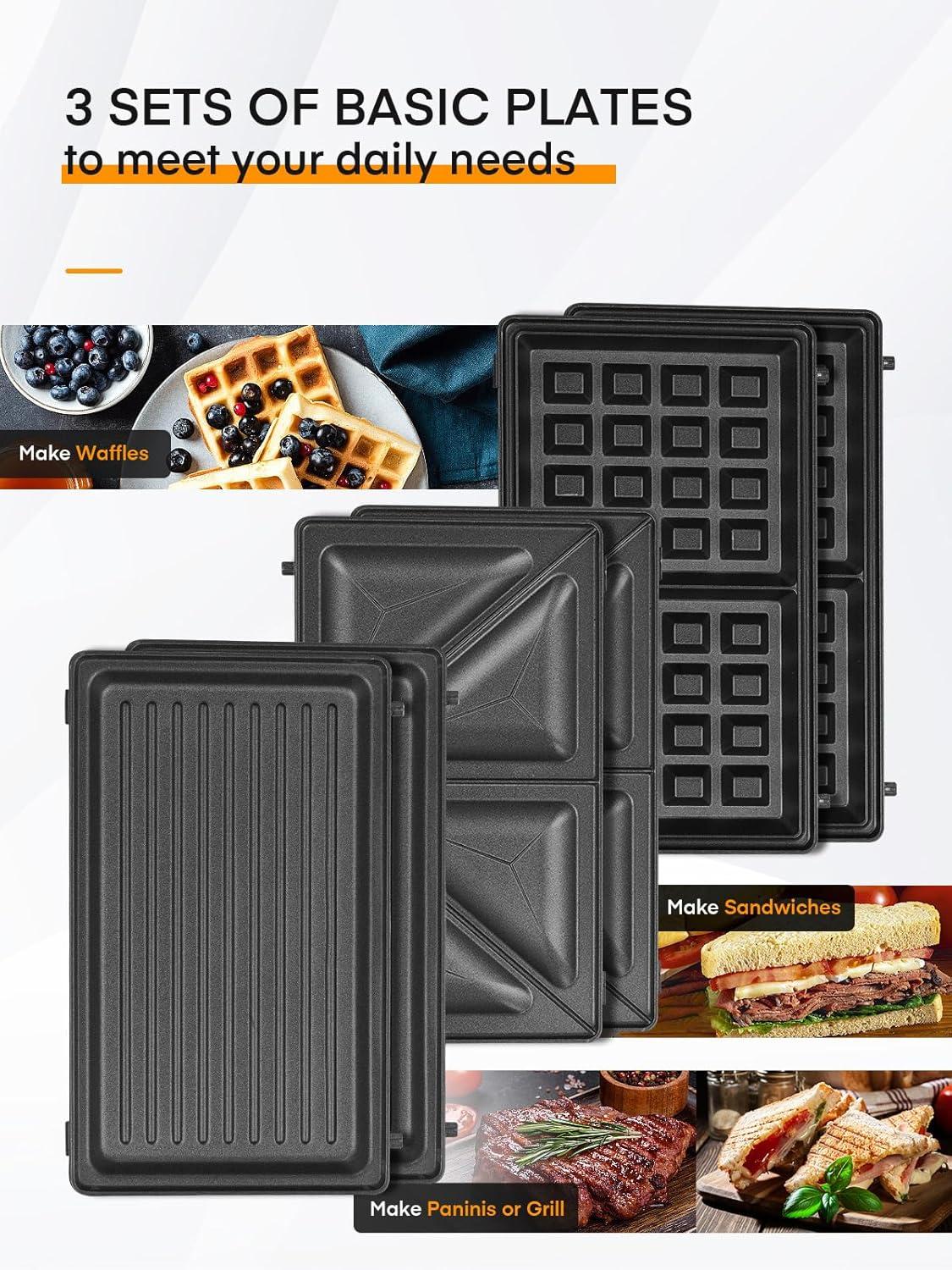 image:imageGaufrier 6 en 1 Appareil Croque Monsieur 750W Multifonctions Machine lectrique 6 Plaques Antiadhsives et Dtachables Cuisson Double FaceThermostat Automatique