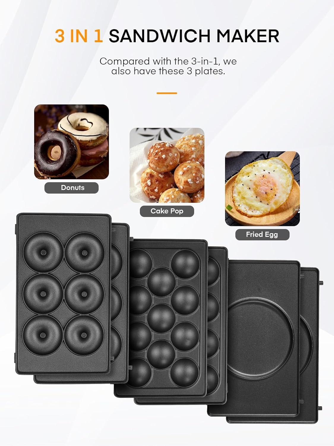 image:imageGaufrier 6 en 1 Appareil Croque Monsieur 750W Multifonctions Machine lectrique 6 Plaques Antiadhsives et Dtachables Cuisson Double FaceThermostat Automatique