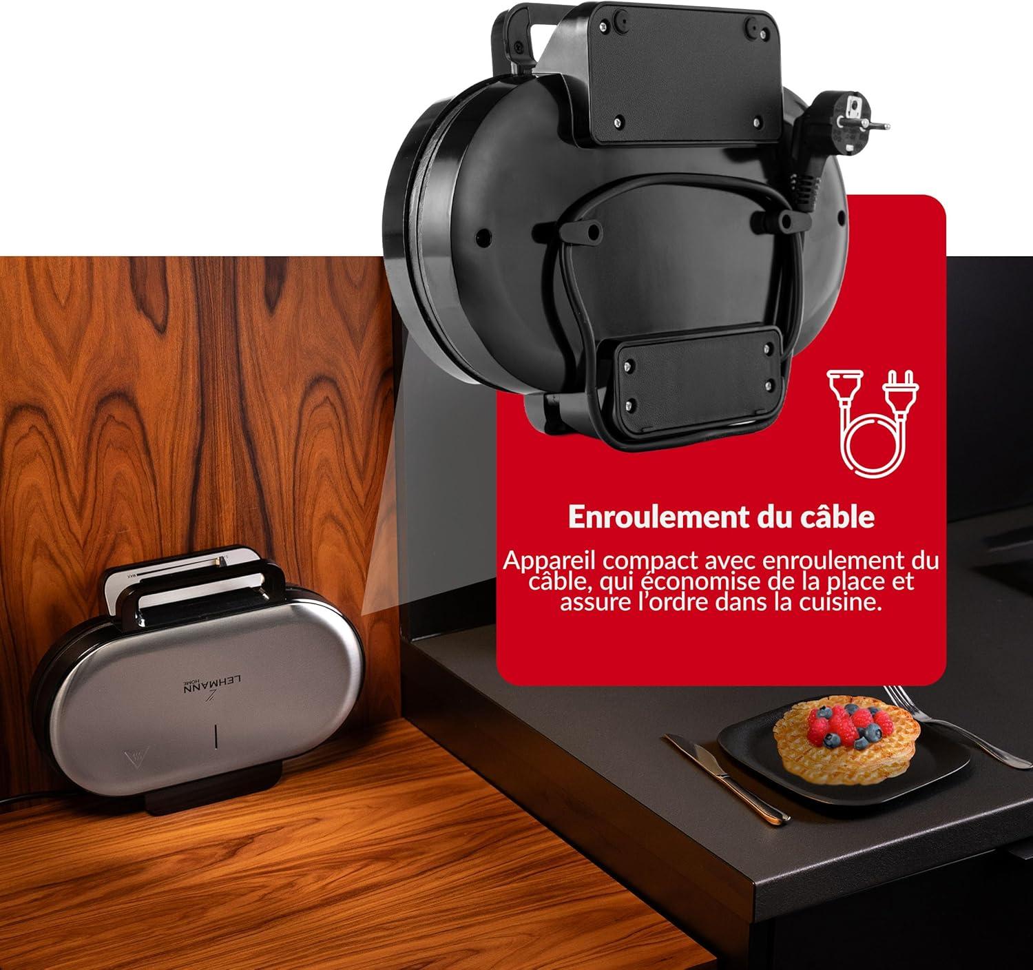 image:imageLEHMANN Gaufrier Double en Forme de Cur Machine a Gauffre pour 10 Gaufres Classiques en Forme de Cur 2 Surfaces de Cuisson Antiadhsives Rglage Temprature 1200W