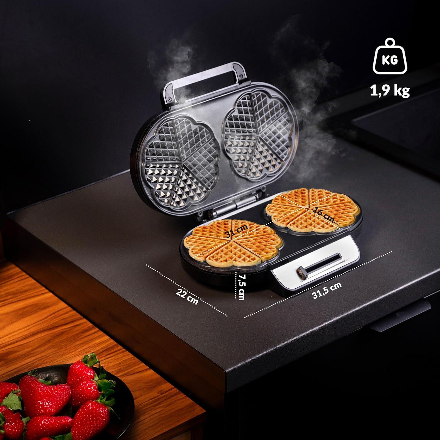 image:imageLEHMANN Gaufrier Double en Forme de Cur Machine a Gauffre pour 10 Gaufres Classiques en Forme de Cur 2 Surfaces de Cuisson Antiadhsives Rglage Temprature 1200W