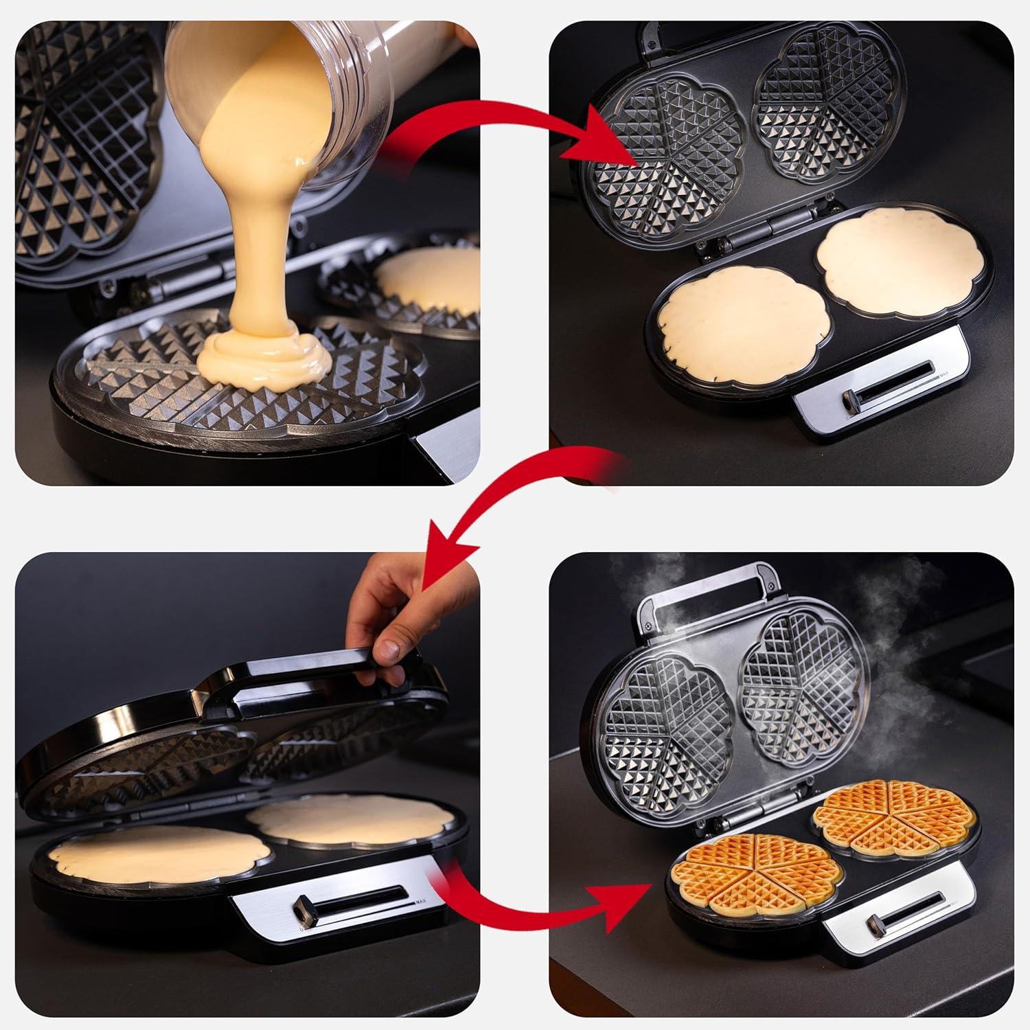 image:imageLEHMANN Gaufrier Double en Forme de Cur Machine a Gauffre pour 10 Gaufres Classiques en Forme de Cur 2 Surfaces de Cuisson Antiadhsives Rglage Temprature 1200W