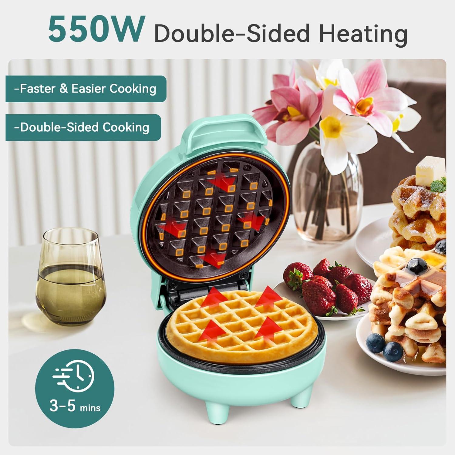image:imageSNAILAR Mini gaufrier Machine gaufres belges Petit gaufrier Classique pour les anniversaires des enfants les ftes de famille Pques ou Nol Design mignon et compact 550 watts Vert
