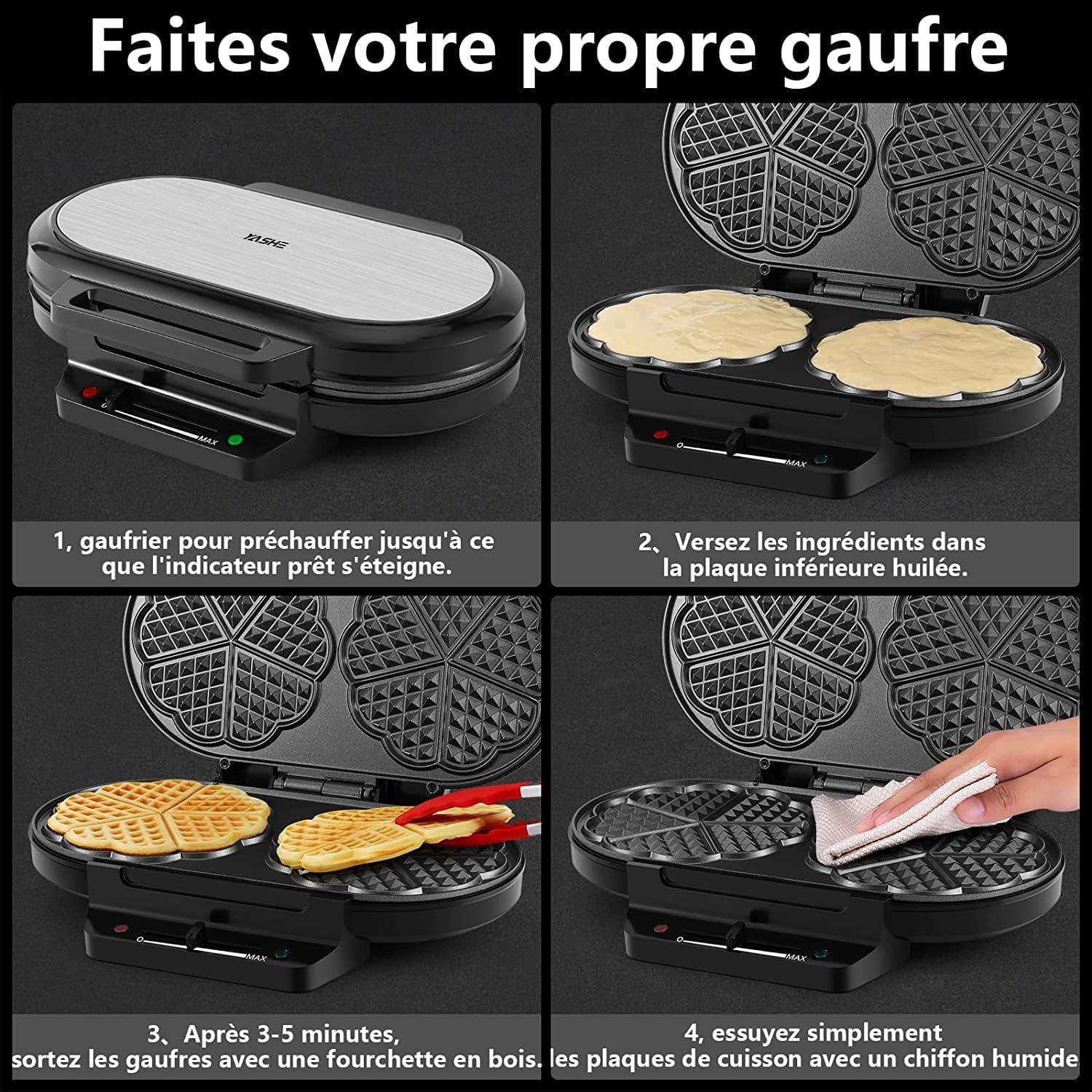 image:imageYASHE Gaufrier Machine Gaufres 4 Tranches Bouton de Dorure Rglable 5 Positions Tmoins Lumineux Antidbordement Revtement Antiadhsif 1200W ArgentNoirArgentNoir