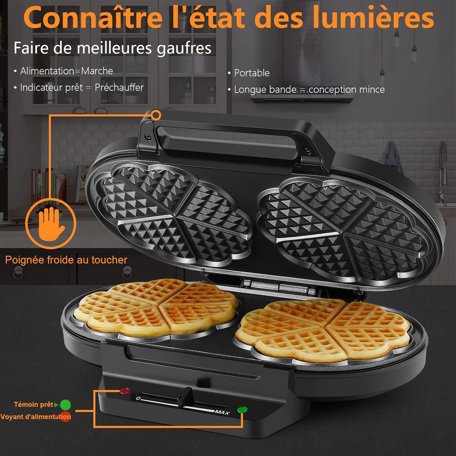 image:imageYASHE Gaufrier Machine Gaufres 4 Tranches Bouton de Dorure Rglable 5 Positions Tmoins Lumineux Antidbordement Revtement Antiadhsif 1200W ArgentNoirArgentNoir