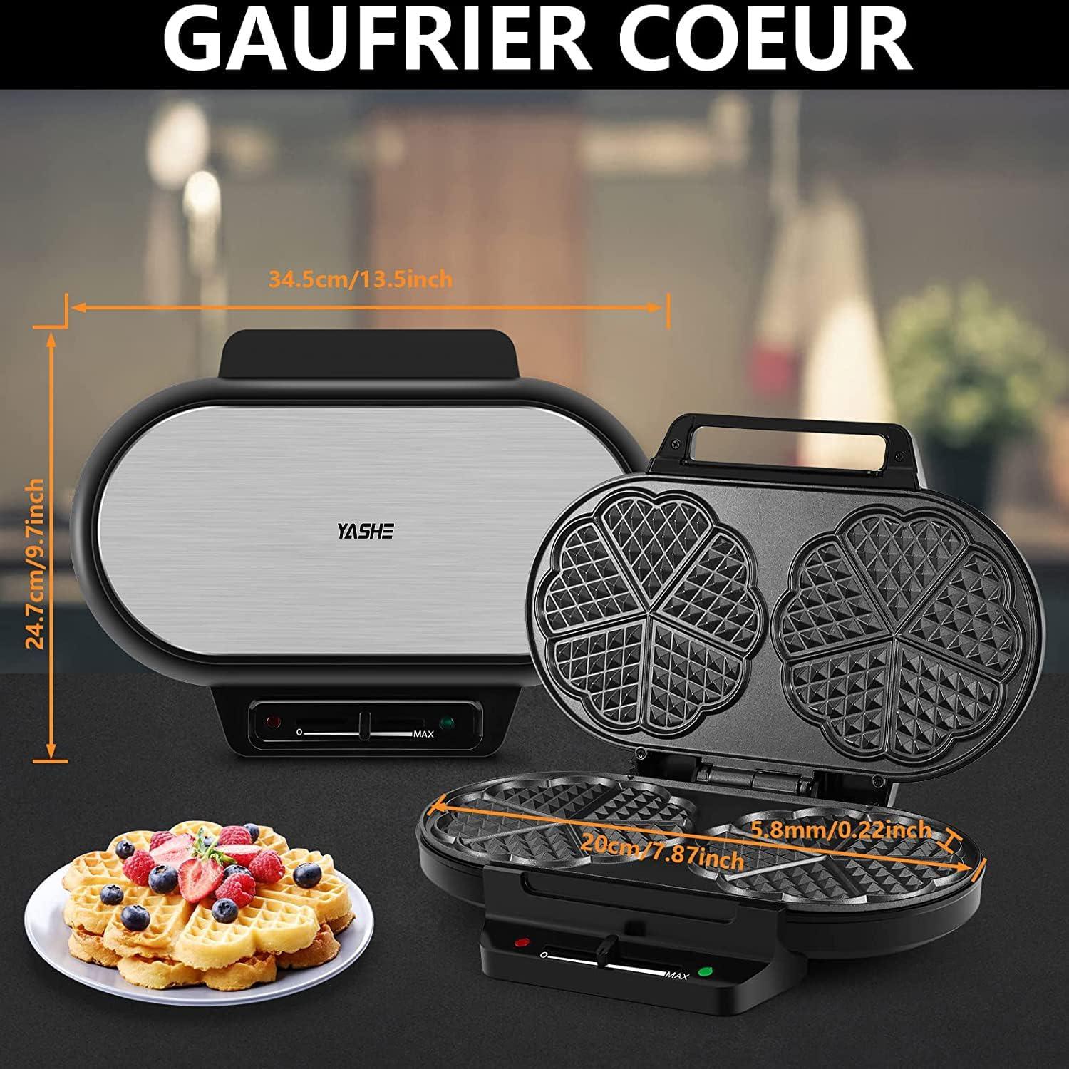 image:imageYASHE Gaufrier Machine Gaufres 4 Tranches Bouton de Dorure Rglable 5 Positions Tmoins Lumineux Antidbordement Revtement Antiadhsif 1200W ArgentNoirArgentNoir