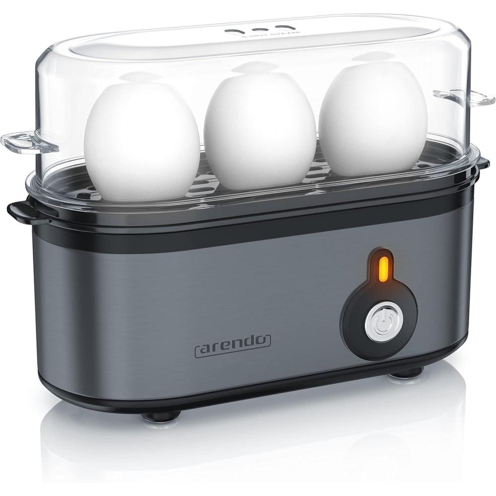 image:imageArendo  Cuiseur  oeufs en acier inoxydable Threecook Egg cooker 13 oeufs Dur Mollet ou  la Coque Verre doseur avec Perce Indicateur Lumineux 210W Base antidrapante sans BPA certifi GS2