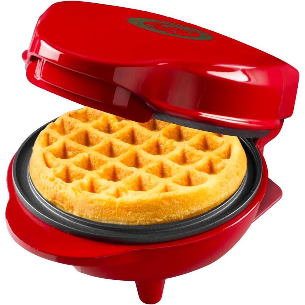 image:imageBestron Mini Gaufrier en dition de Nol appareil gaufres avec revtement antiadhsif Gaufrier idal pour Nol les ftes ou comme cadeau taille de la gaufre 10 cm couleur Vert MatRouge Mat