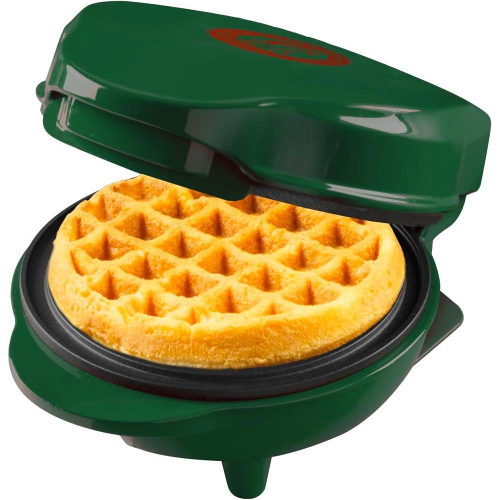 image:imageBestron Mini Gaufrier en dition de Nol appareil gaufres avec revtement antiadhsif Gaufrier idal pour Nol les ftes ou comme cadeau taille de la gaufre 10 cm couleur Vert MatVert Mat
