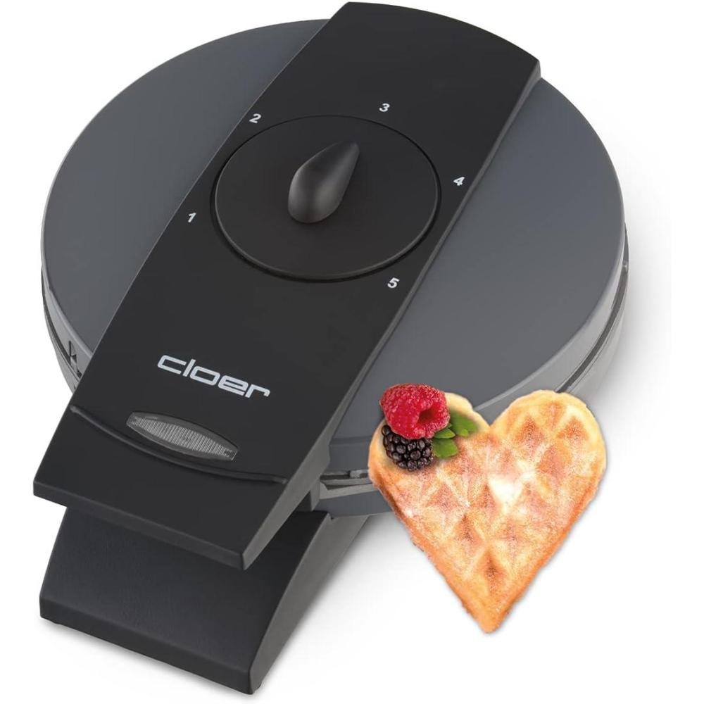 image:imageCloer 1620 Gaufrier pour gaufres en forme de cur 930 W taille de gaufre 155 cm degr de brunissement infiniment variable noirGris
