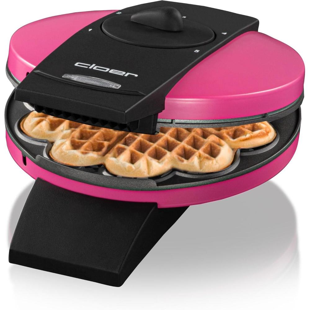 image:imageCloer 1620 Gaufrier pour gaufres en forme de cur 930 W taille de gaufre 155 cm degr de brunissement infiniment variable noirRose Bonbon