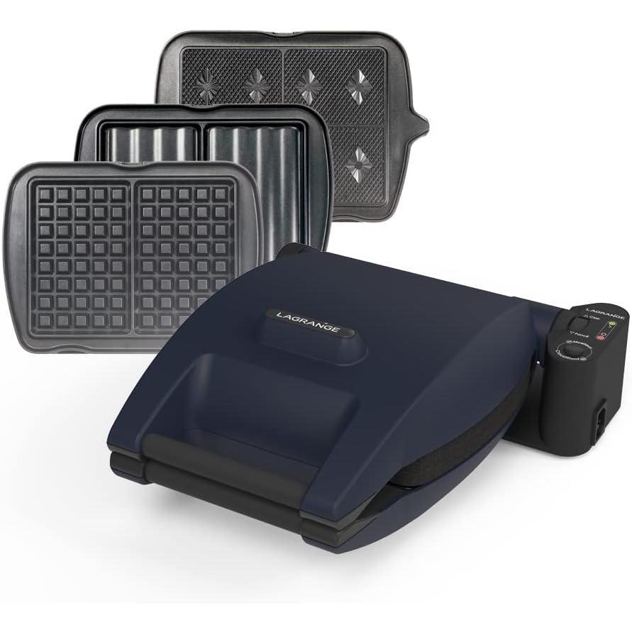 image:imageLAGRANGE Gaufrier Premium 1200W 3 jeux de plaques inclus Gaufre Gaufrette ampamp Croque Monsieur Fabriqu en France Rversible sur son socle Cuisson personnalise Multifonction 019642