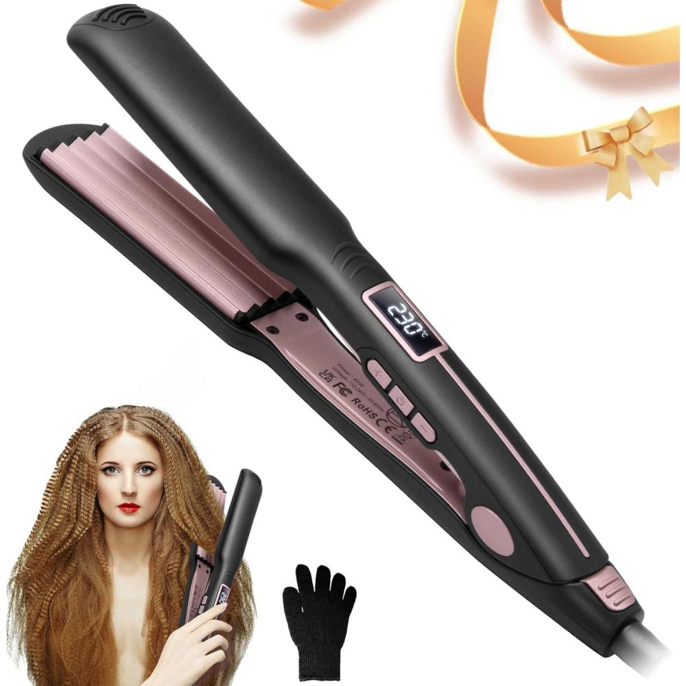 image:imageUKLISS Fer a Gaufrer Les Cheveux Gaufrier Cheveux PTC Ceramic Pour Cheveux Volumisants Hair Crimper Pour Cheveux Avec Temprature Rglable Et cran LCD Fer Friser Longue Dure Pour Le StylingNoir