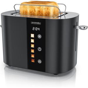 Arendo – Grille-pain 2 Fentes 2 Tranches, Toaster 800 W, Affichage couleur des niveaux de brunissage, Écran avec minuterie, Touches Tactiles, Réchauffe-Viennoiseries, Niveaux de brunissage 1 à 6(A: Noir)