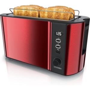 arendo – Grille Pain 2 Larges Fentes 4 tranches écran Digital – Grille-Pain Automatique 3en1-1500W – 6 Niveaux réglable décongélation réchauffe viennoiseries Plateau à miettes -Toaster Cool Grey(C: Rouge Carmin)