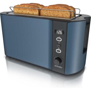 arendo – Grille Pain 2 Larges Fentes 4 tranches écran Digital – Grille-Pain Automatique 3en1-1500W – 6 Niveaux réglable décongélation réchauffe viennoiseries Plateau à miettes -Toaster Cool Grey(D: Bleu Admiral)