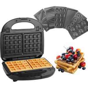 Appareil à Croque Monsieur, 750W Machine à Sandwich, Presse à Panini Électrique, Plaques Antiadhésives et Détachable, Gaufrier Grille-pain Thermostat Automatique Indicateur LED (7 en 1)(7 en 1)