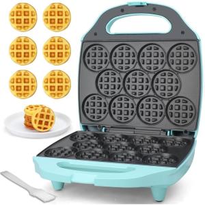 Baker&rsquo;s Friend Mini gaufrier rond – 11 x 5,5 cm – Petit choix pour petit déjeuner, brunch, fêtes pour événements, aqua, prise UE(Mini Gaufrier)