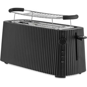 Alessi Plissé MDL15 B – Grille-Pain à Double Compartiment Long, en Résine Thermoplastique, Chauffe-Croissants en Acier Inoxydable 18/10 et Résine Thermoplastique, Fiche Européenne 1700 W, Noir(Noir)