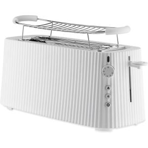Alessi Plissé MDL15 B – Grille-Pain à Double Compartiment Long, en Résine Thermoplastique, Chauffe-Croissants en Acier Inoxydable 18/10 et Résine Thermoplastique, Fiche Européenne 1700 W, Noir(Blanc)