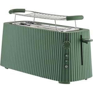 Alessi Plissé MDL15 B – Grille-Pain à Double Compartiment Long, en Résine Thermoplastique, Chauffe-Croissants en Acier Inoxydable 18/10 et Résine Thermoplastique, Fiche Européenne 1700 W, Noir(Vert)