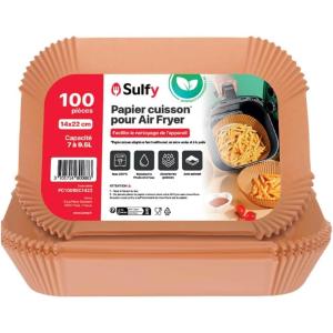 100 pièces Papier Cuisson pour Air Fryer (16×16 cm) Carré Paper Liner Friteuse, Papier Air Fryer Carré Antiadhésif Pour Friteuse Sans Huile 4 à 4,5 litres – Idéal pour la cuisson saine(Rectangular 22x14cm)
