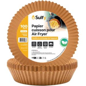 100 pièces Papier Cuisson pour Air Fryer (16×16 cm) Carré Paper Liner Friteuse, Papier Air Fryer Carré Antiadhésif Pour Friteuse Sans Huile 4 à 4,5 litres – Idéal pour la cuisson saine(Rond 23×23 cm)